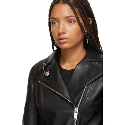 Shop Versus Black Safety Pin Leather Jacket In B1008 Black