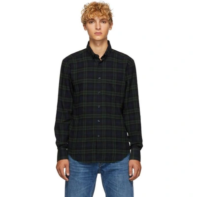 Shop Naked And Famous Denim Green And Navy Check Shirt In Greennavy