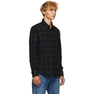 Shop Naked And Famous Denim Green And Navy Check Shirt In Greennavy
