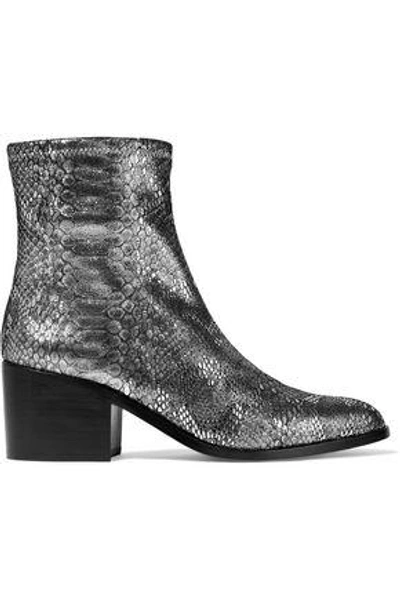 Shop Opening Ceremony Woman Livv Metallic Snake-effect Stretch-leather Ankle Boots Silver