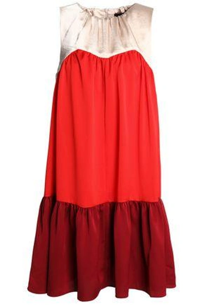 Shop Paper London Woman Satin-paneled Color-block Crepe Mini Dress Red