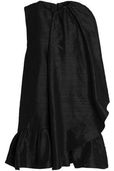Shop Paper London Woman Cape-effect Silk-shantung Mini Dress Black