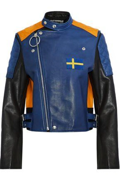 Shop Acne Studios Woman Locke Appliquéd Color-block Leather Biker Jacket Royal Blue