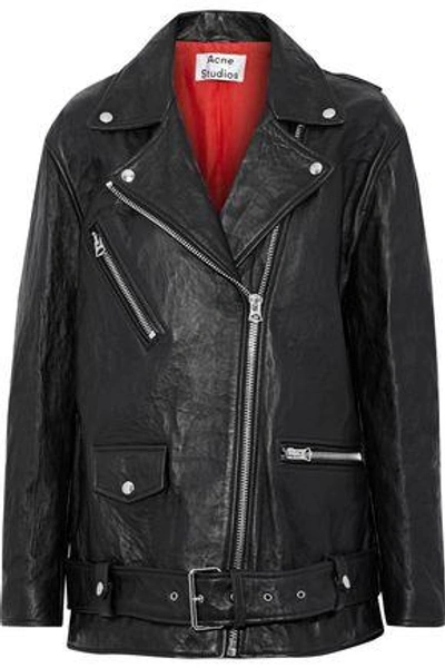 Shop Acne Studios Woman Myrtle Oversized Leather Biker Jacket Black