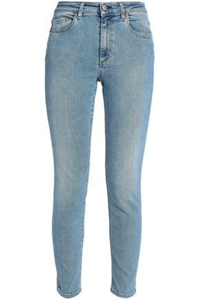 Shop Acne Studios Woman Faded Mid-rise Skinny Jeans Light Denim