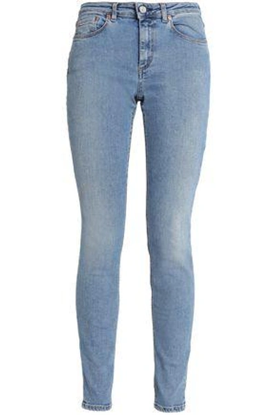 Shop Acne Studios Woman Mid-rise Skinny Jeans Light Denim