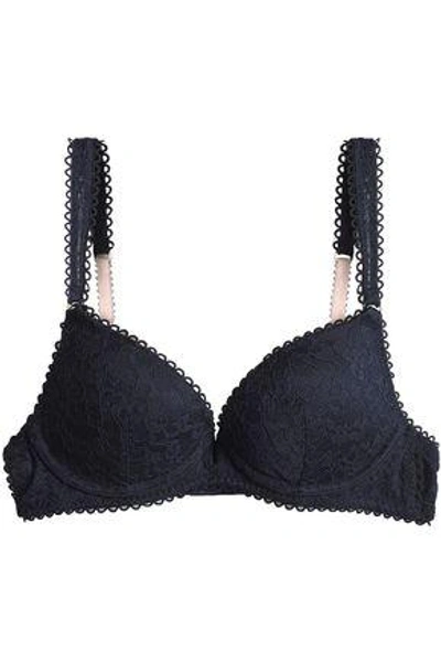 Shop Stella Mccartney Woman Cutout Corded Lace Underwired Push-up Bra Midnight Blue