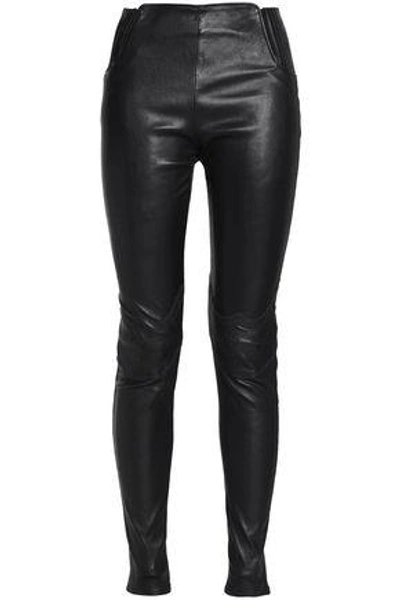 Shop Maison Margiela Woman Stretch-leather Skinny Pants Black