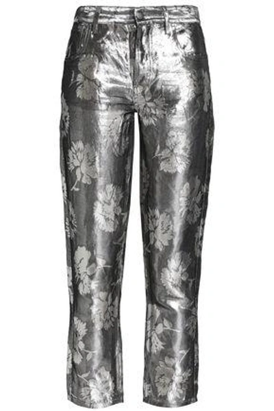 Shop Maison Margiela Woman Metallic Floral-jacquard Skinny Pants Silver