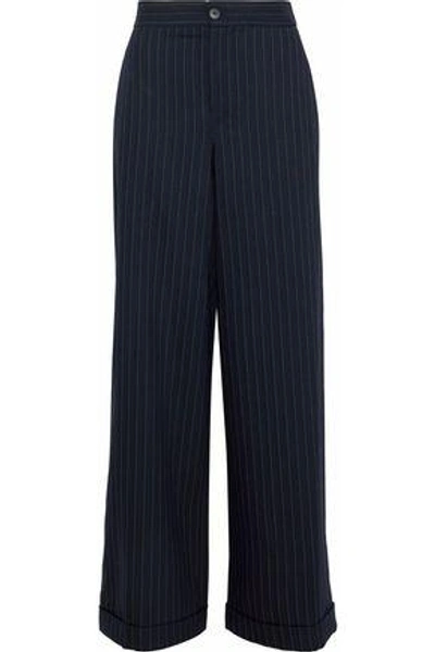 Shop Jw Anderson J.w.anderson Woman Pinstriped Wool-blend Wide-leg Pants Navy