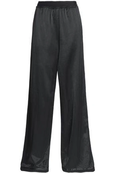 Shop Maison Margiela Woman Grosgrain-trimmed Wool-blend Wide-leg Pants Black