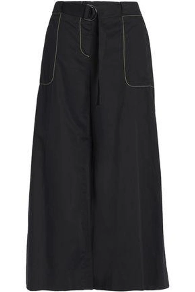 Shop Maison Margiela Woman Belted Cotton And Linen-blend Wide-leg Pants Black