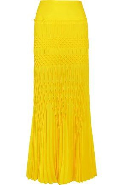 Shop Haider Ackermann Woman Smocked Crepe Maxi Skirt Bright Yellow