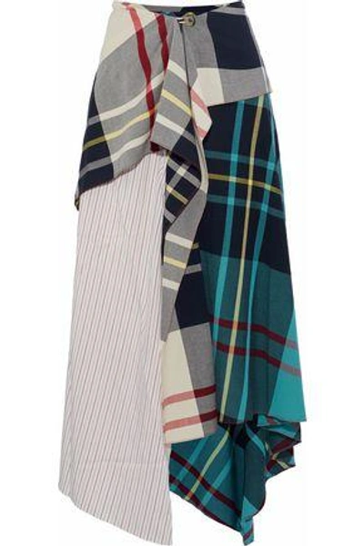 Shop Jw Anderson J.w.anderson Woman Striped Silk-paneled Checked Woven Midi Skirt Multicolor