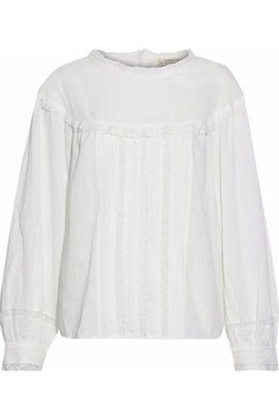 Shop Current Elliott Lace-trimmed Pintucked Cotton-gauze Top In Ivory