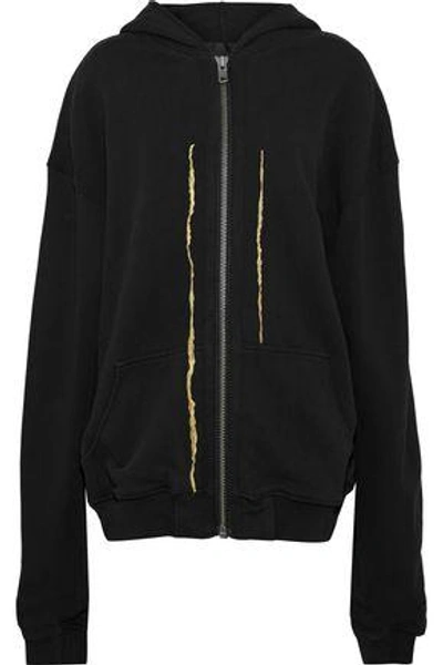 Shop Haider Ackermann Woman Metallic Embroidered Cotton-jersey Hooded Sweatshirt Black