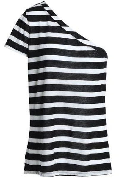 Shop Rta Woman Anais One-shoulder Striped Cotton And Cashmere-blend T-shirt Black