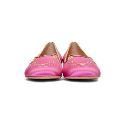 Shop Charlotte Olympia Ssense Exclusive Pink Satin Kitty Flats In Fushia