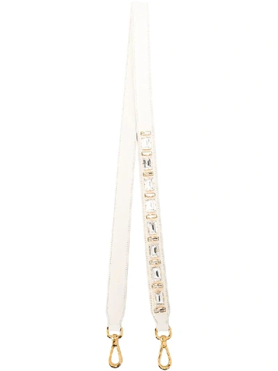 Shop Prada Crystal Embellished Shoulder Strap - White