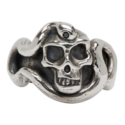 Shop Luka Sabbat X Monini Silver And Black Diamond Skull Serpent Ring