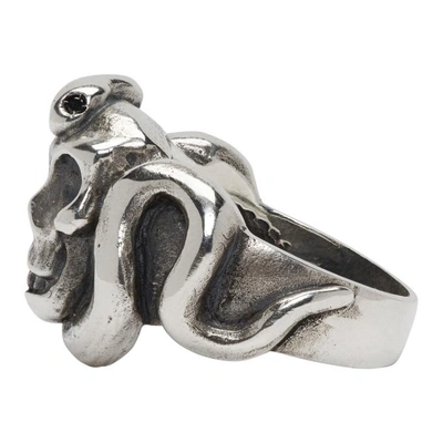 Shop Luka Sabbat X Monini Silver And Black Diamond Skull Serpent Ring
