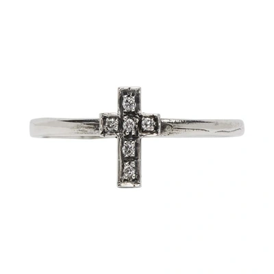 Shop Luka Sabbat X Monini Silver And White Diamond Baby Cross Ring