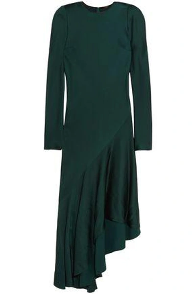 Shop Haider Ackermann Woman Kuiper Asymmetric Satin Midi Dress Dark Green
