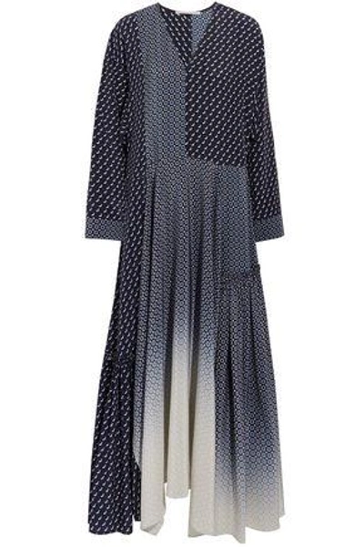 Shop Stella Mccartney Woman Dominique Paneled Printed Silk Crepe De Chine Maxi Dress Navy