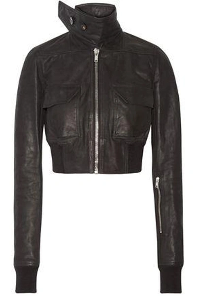 Shop Rick Owens Cropped Leather Biker Jacket In Black