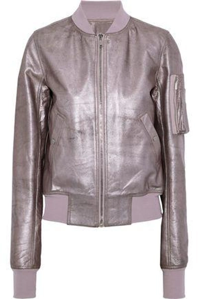 Shop Rick Owens Woman Flight Metallic Textured-leather Bomber Jacket Lilac