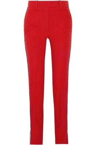 Shop Calvin Klein 205w39nyc Woman Satin-trimmed Wool-twill Slim-leg Pants Red