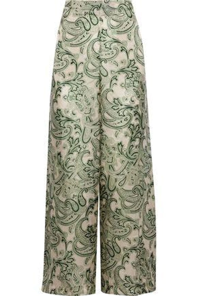 Shop Acne Studios Woman Tennessee Printed Chiffon Wide-leg Pants Light Green
