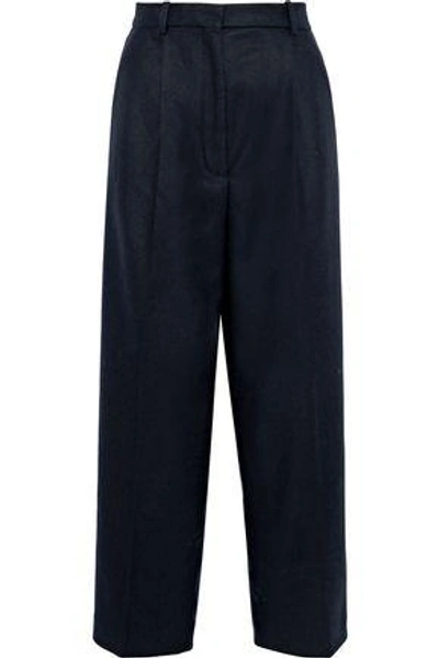 Shop Acne Studios Woman Milli Wool-blend Wide-leg Pants Midnight Blue
