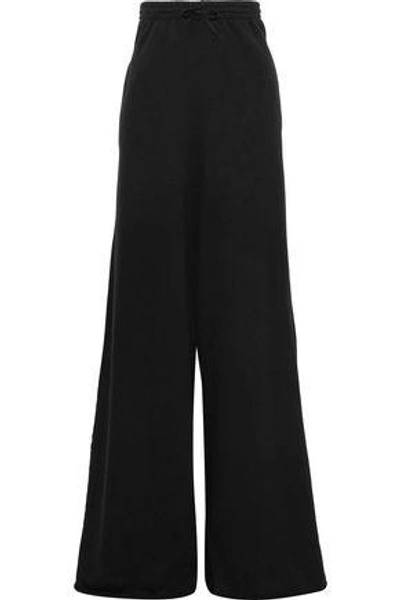 Shop Vetements Woman French Cotton-blend Terry Wide-leg Pants Black