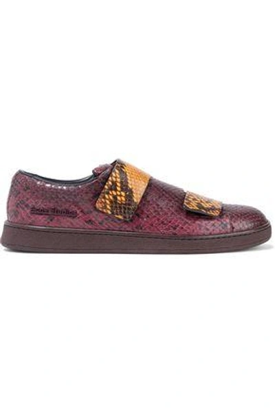 Shop Acne Studios Woman Triple Two-tone Snake-effect Leather Sneakers Merlot