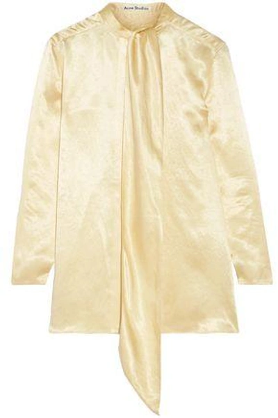 Shop Acne Studios Woman Bodil Pussy-bow Crinkled-satin Blouse Pastel Yellow