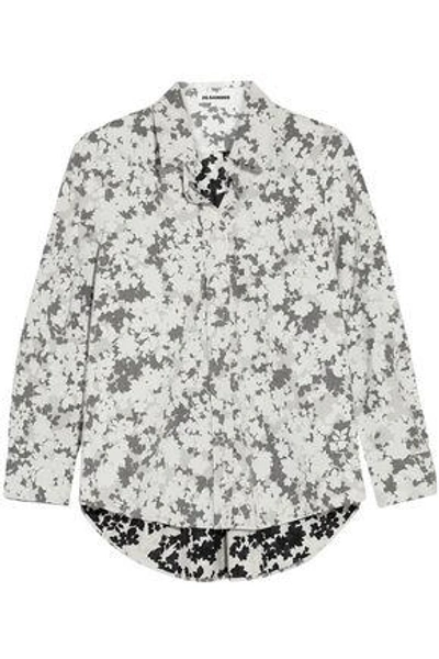 Shop Jil Sander Woman Floral-print Cotton-poplin Shirt Light Gray