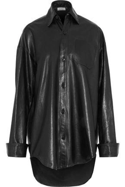 Shop Vetements Woman Oversized Brushed-leather Shirt Black