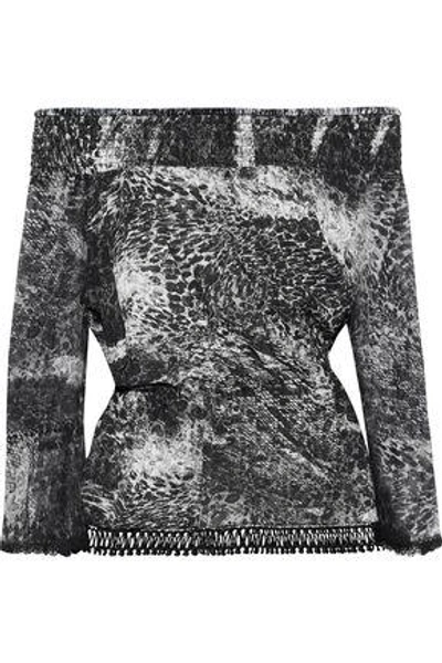 Shop Elie Tahari Woman Zoia Off-the-shoulder Printed Silk Crepe De Chine And Georgette Top Black