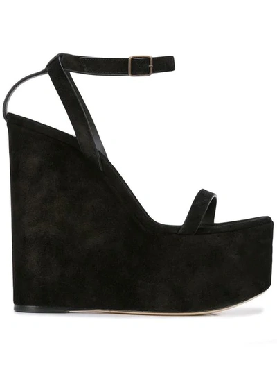 Shop Saint Laurent Espadrille Wedge Sandals In Black