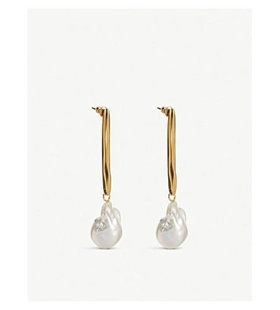 Shop Alexander Mcqueen Stick Brass And Pearl Earrings In Gold