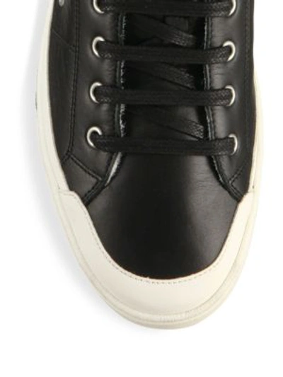 Shop Moschino Clean Logo Sole Leather Sneakers In White Black