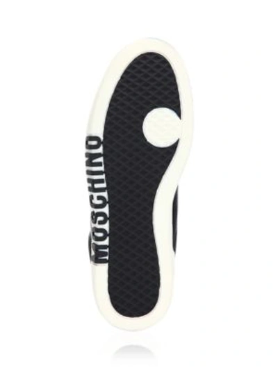 Shop Moschino Clean Logo Sole Leather Sneakers In White Black