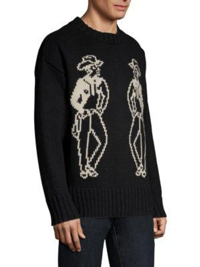Shop Ovadia & Sons Cowboy Intarsia Knit Sweater In Black White