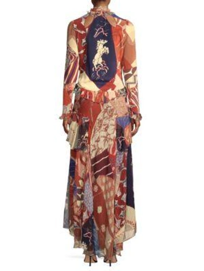 Shop Etro Western Silk Patchwork Ruffle Gown In Multi