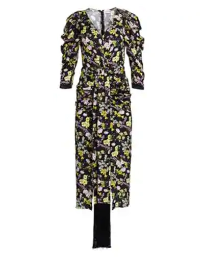Shop Magda Butrym Downey Floral-print Silk Midi Dress In Black