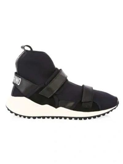 Shop Moschino Men's Soft High-top Sneakers In Black