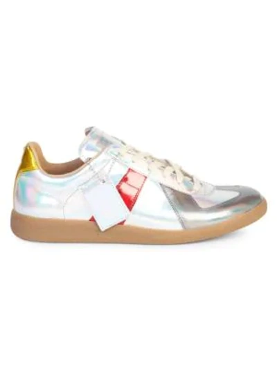 Shop Maison Margiela Replica Leather Low-top Sneakers In Silver