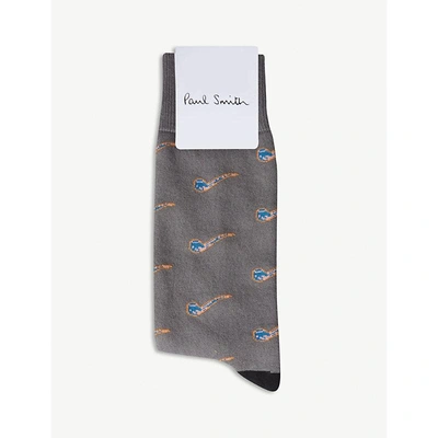 Shop Paul Smith Shark Cotton-blend Socks In Grey