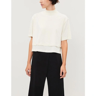 Shop Y-3 Cropped Cotton-jersey T-shirt In Cream